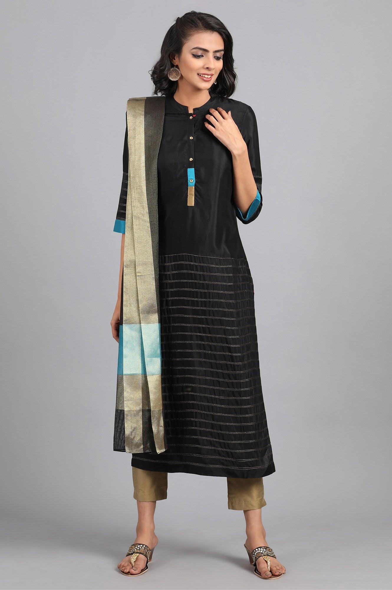 Black Printed 3/4 Sleeve kurta - wforwoman