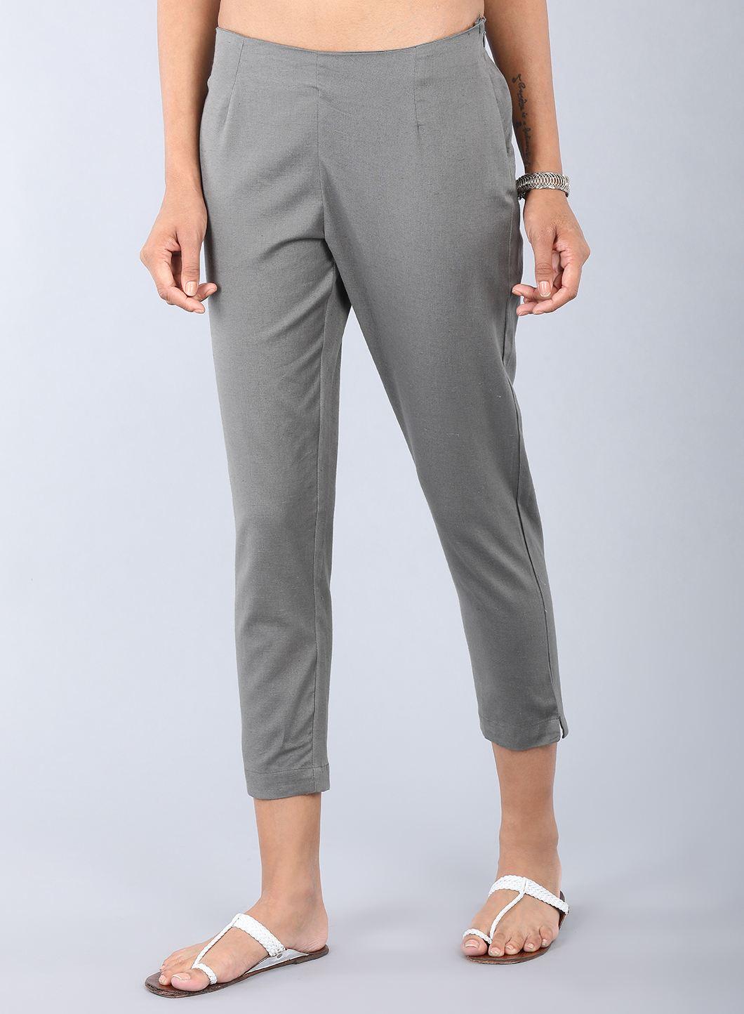 Grey Ankle-Length Trousers - wforwoman