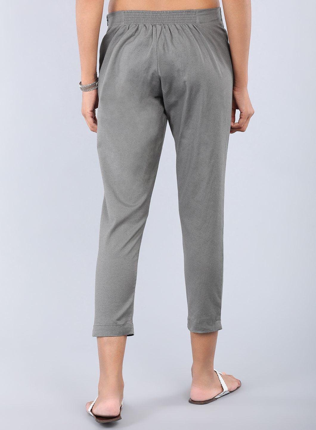 Grey Ankle-Length Trousers - wforwoman