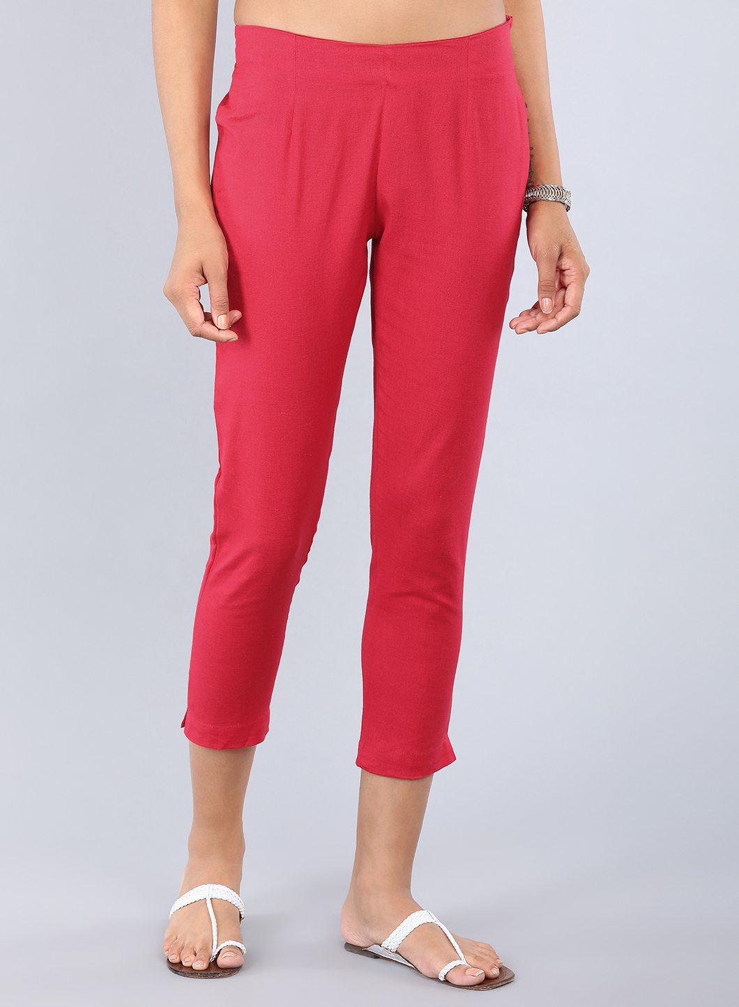 Red Ankle-Length Trousers - wforwoman