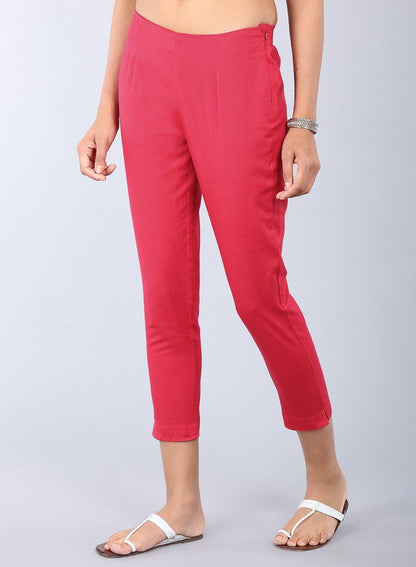 Red Ankle-Length Trousers - wforwoman