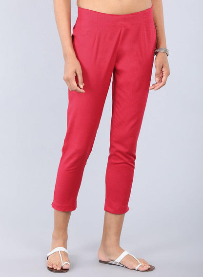 Red Ankle-Length Trousers - wforwoman