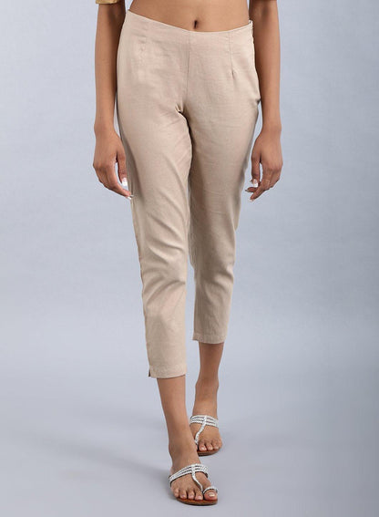 Beige Ankle-Length Trousers - wforwoman