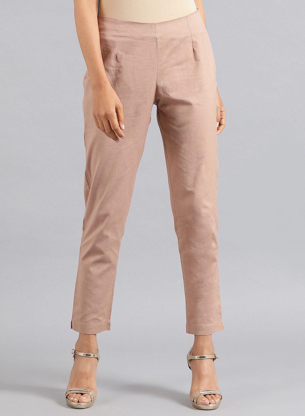 Dark Gold Solid Trousers - wforwoman