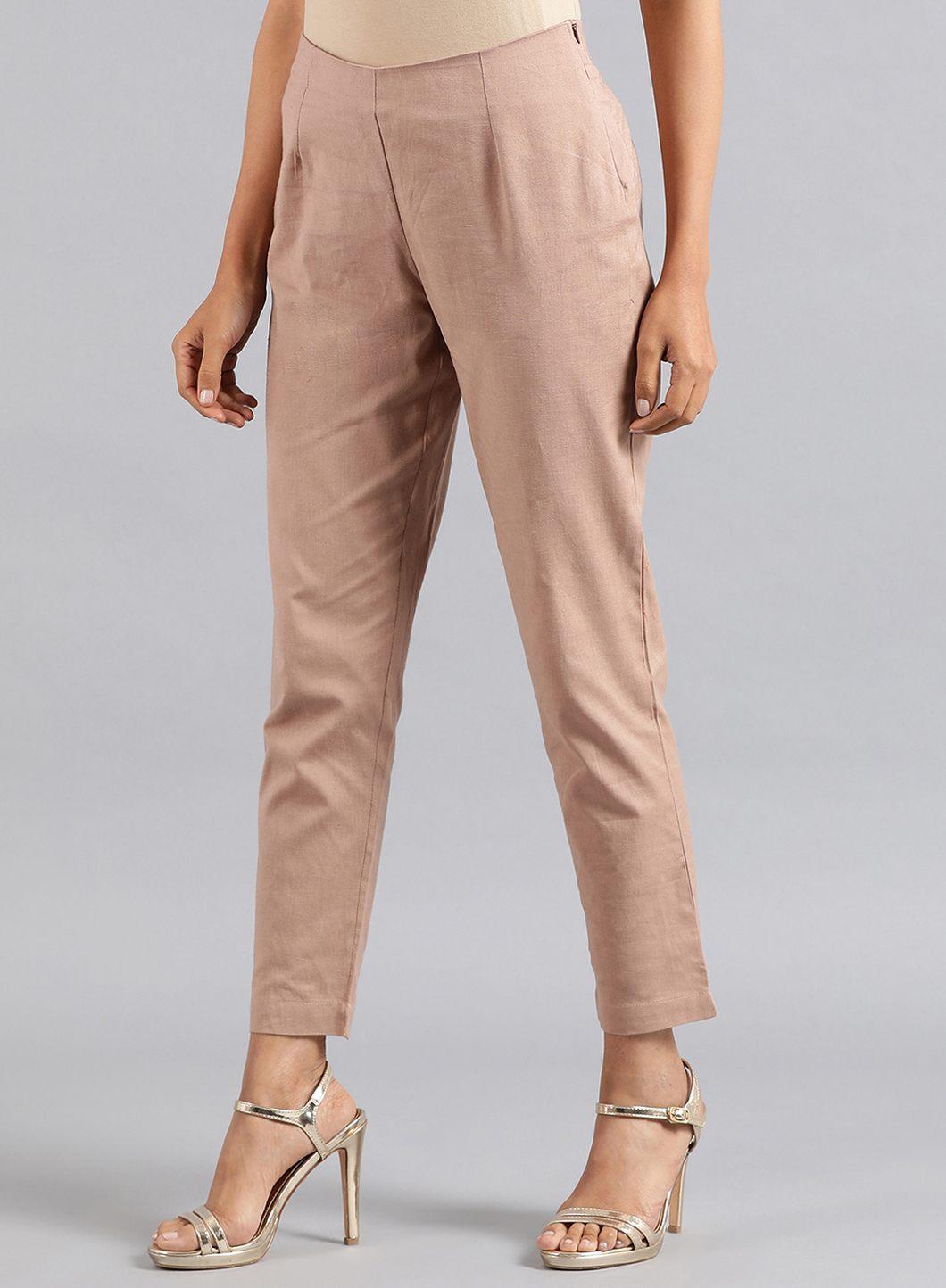 Dark Gold Solid Trousers - wforwoman