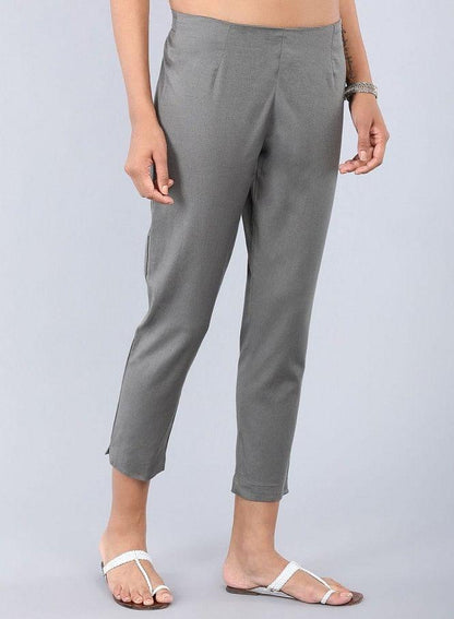 Grey Ankle-Length Trousers - wforwoman