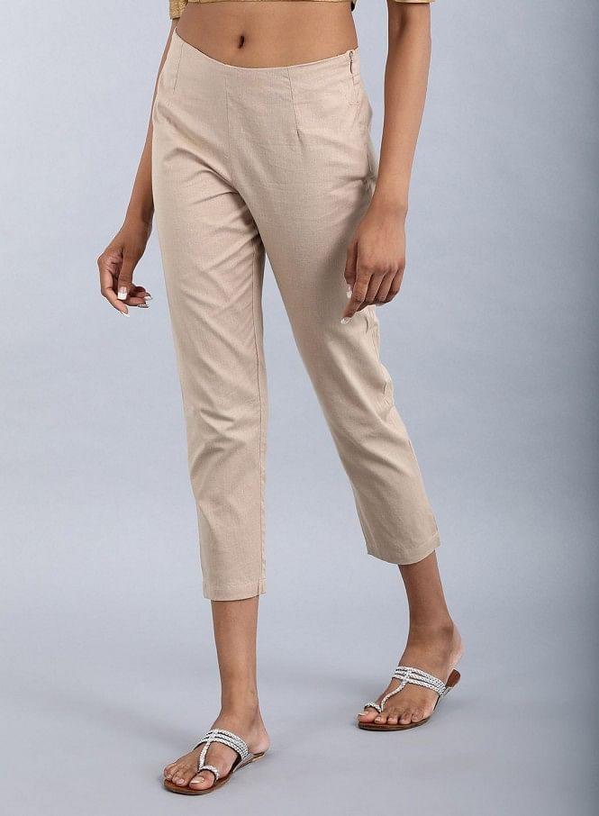 Beige Ankle-Length Trousers - wforwoman