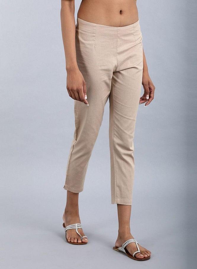 Beige Ankle-Length Trousers - wforwoman