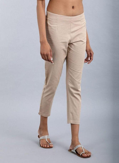 Beige Ankle-Length Trousers - wforwoman