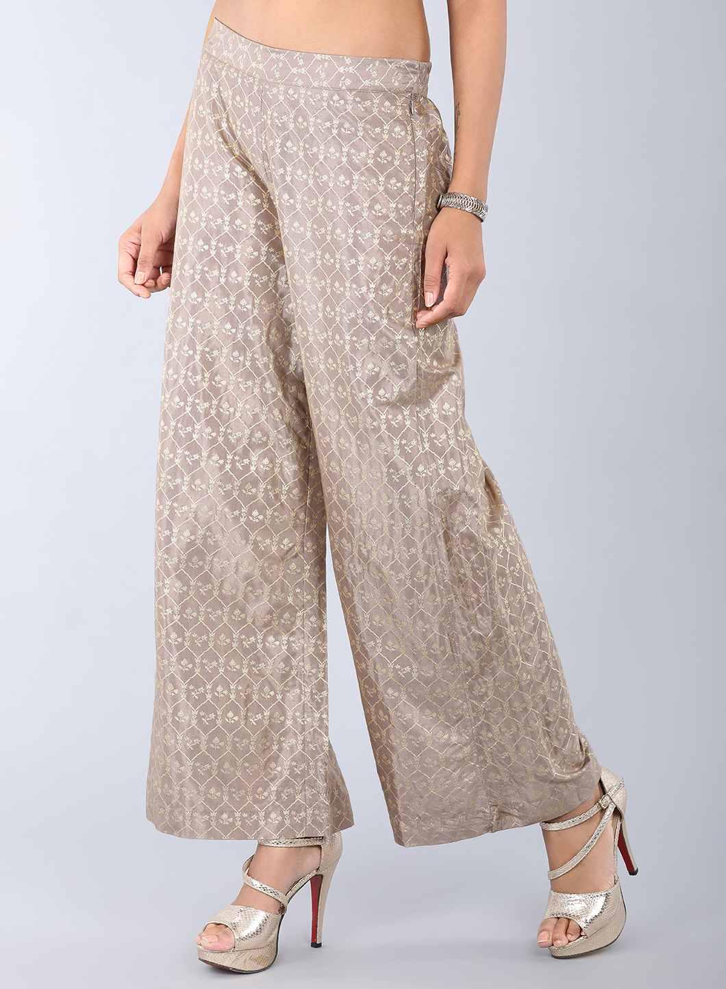 Gold Printed Palazzo Pants - wforwoman