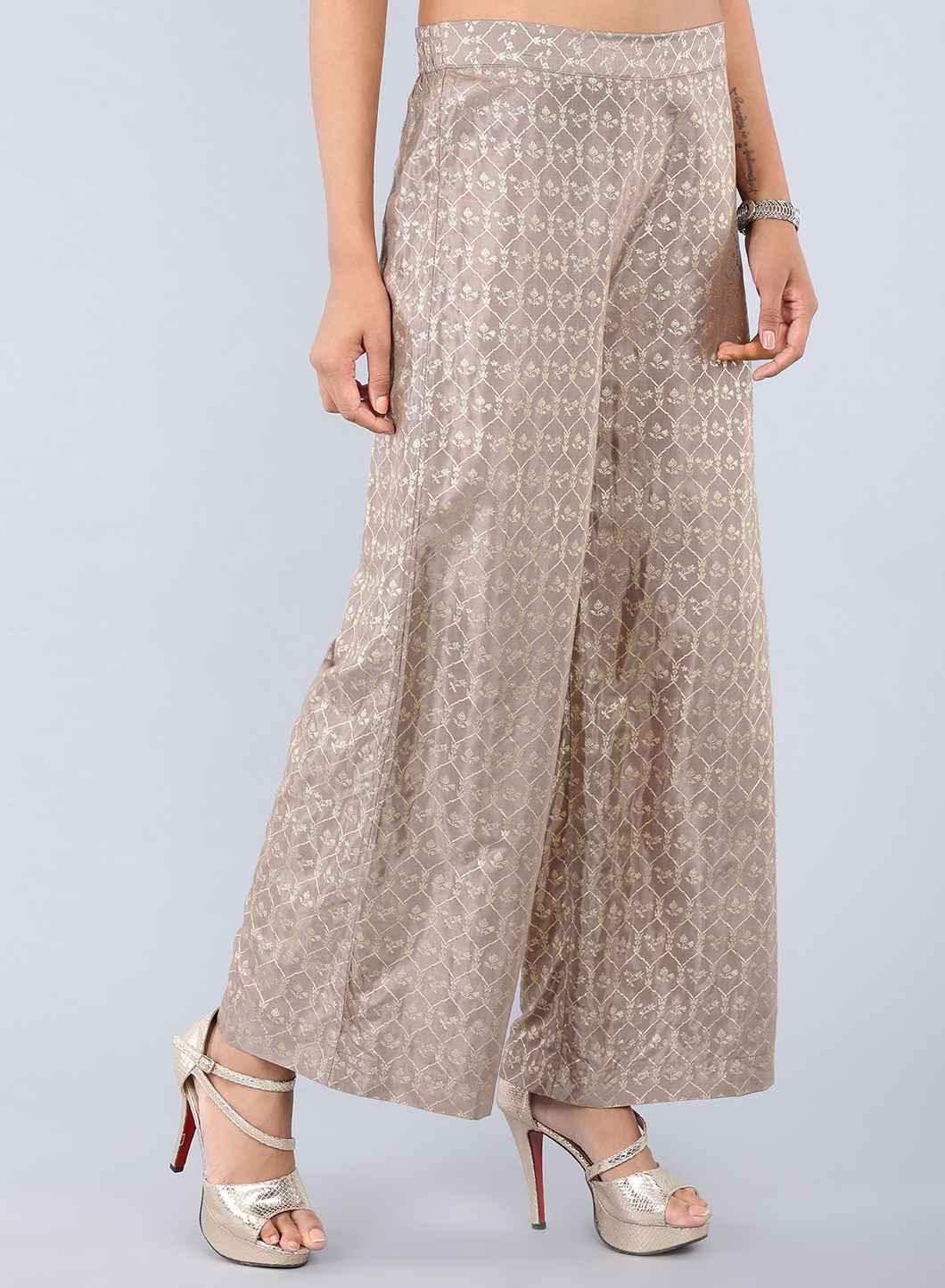 Gold Printed Palazzo Pants - wforwoman