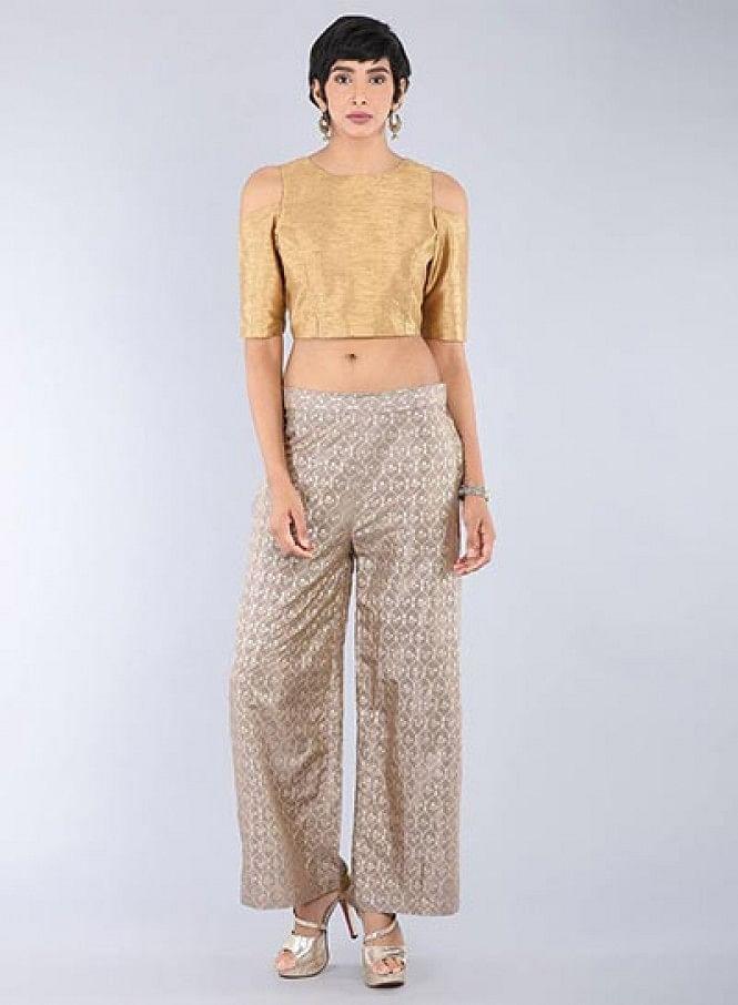 Gold Printed Palazzo Pants - wforwoman