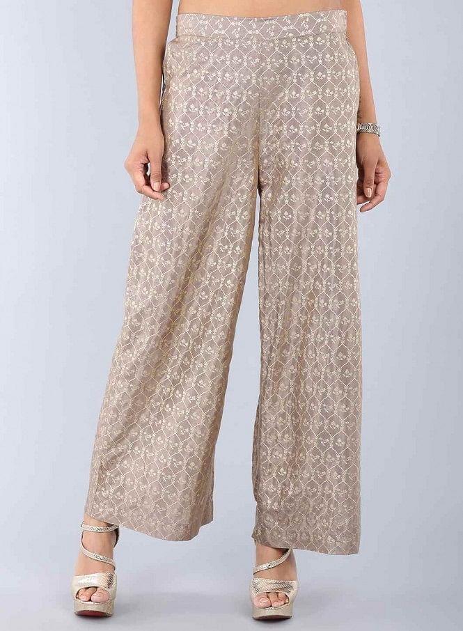 Gold Printed Palazzo Pants - wforwoman