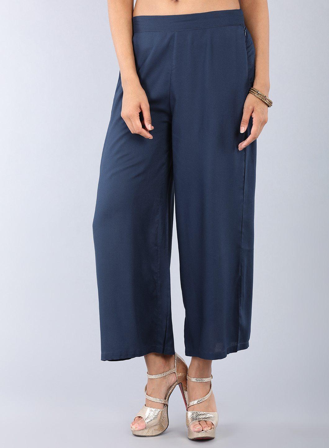 Blue Crinkled Parallel Pants - wforwoman