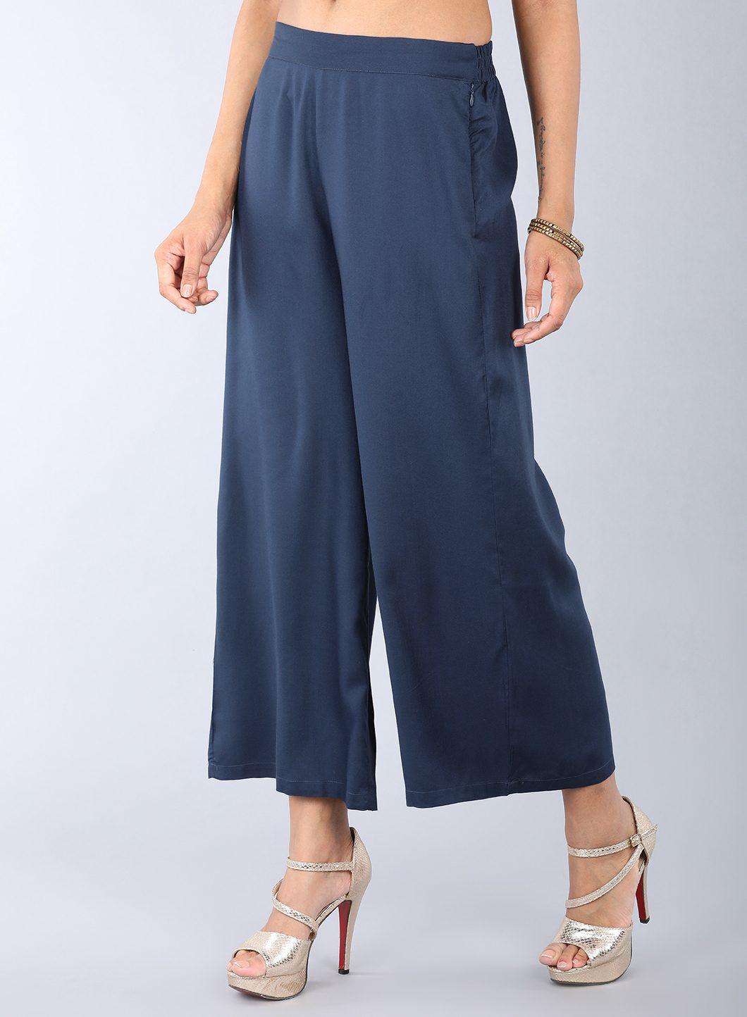 Blue Crinkled Parallel Pants - wforwoman