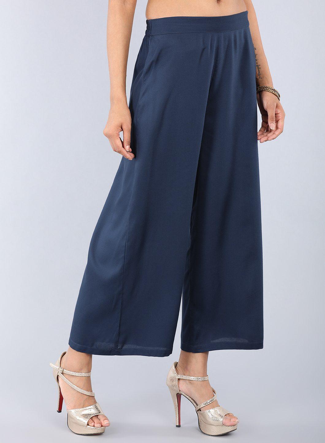 Blue Crinkled Parallel Pants - wforwoman