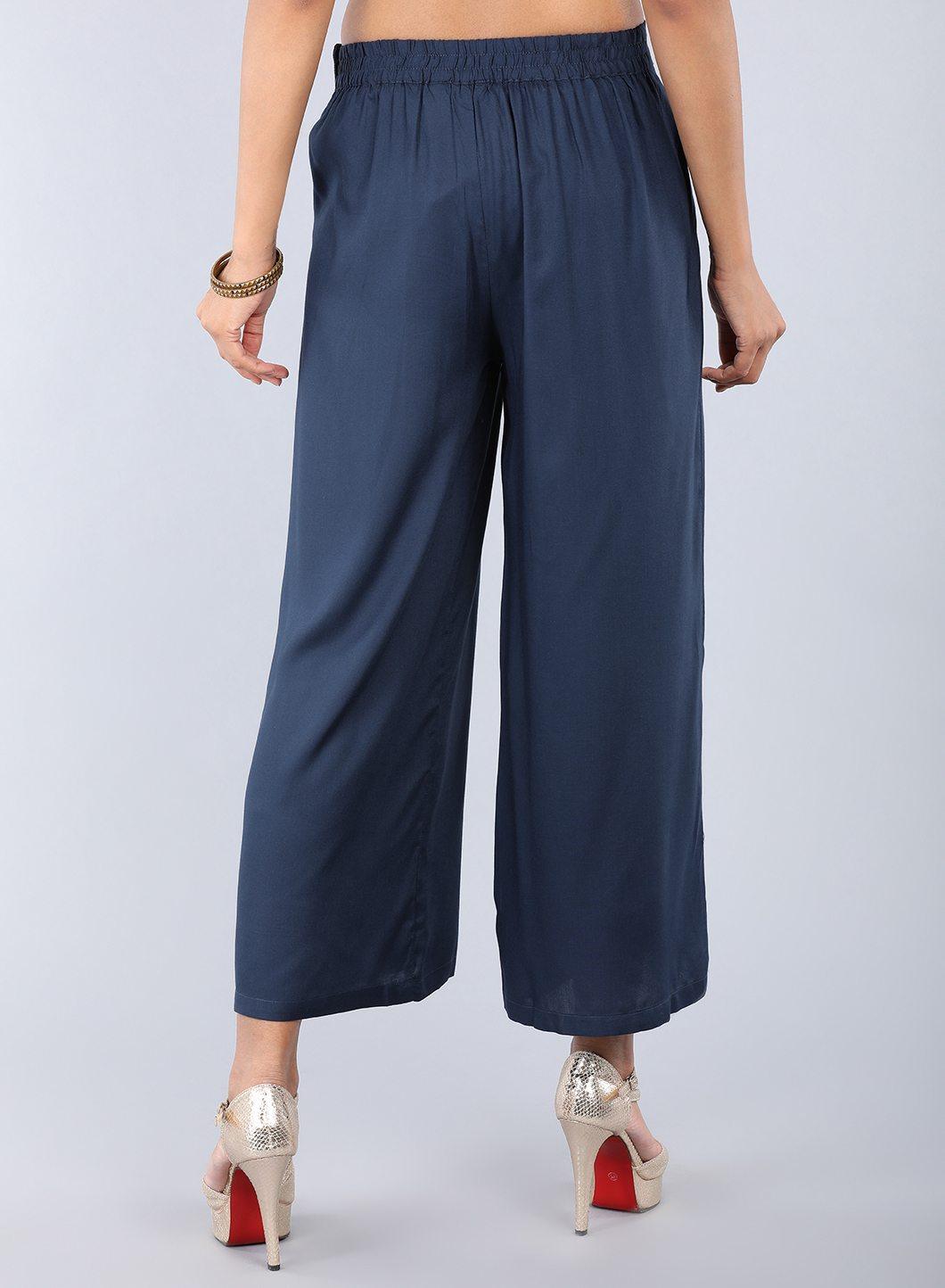 Blue Crinkled Parallel Pants - wforwoman