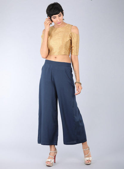 Blue Crinkled Parallel Pants - wforwoman