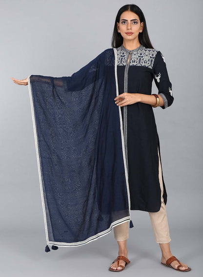 Blue Solid Dupatta