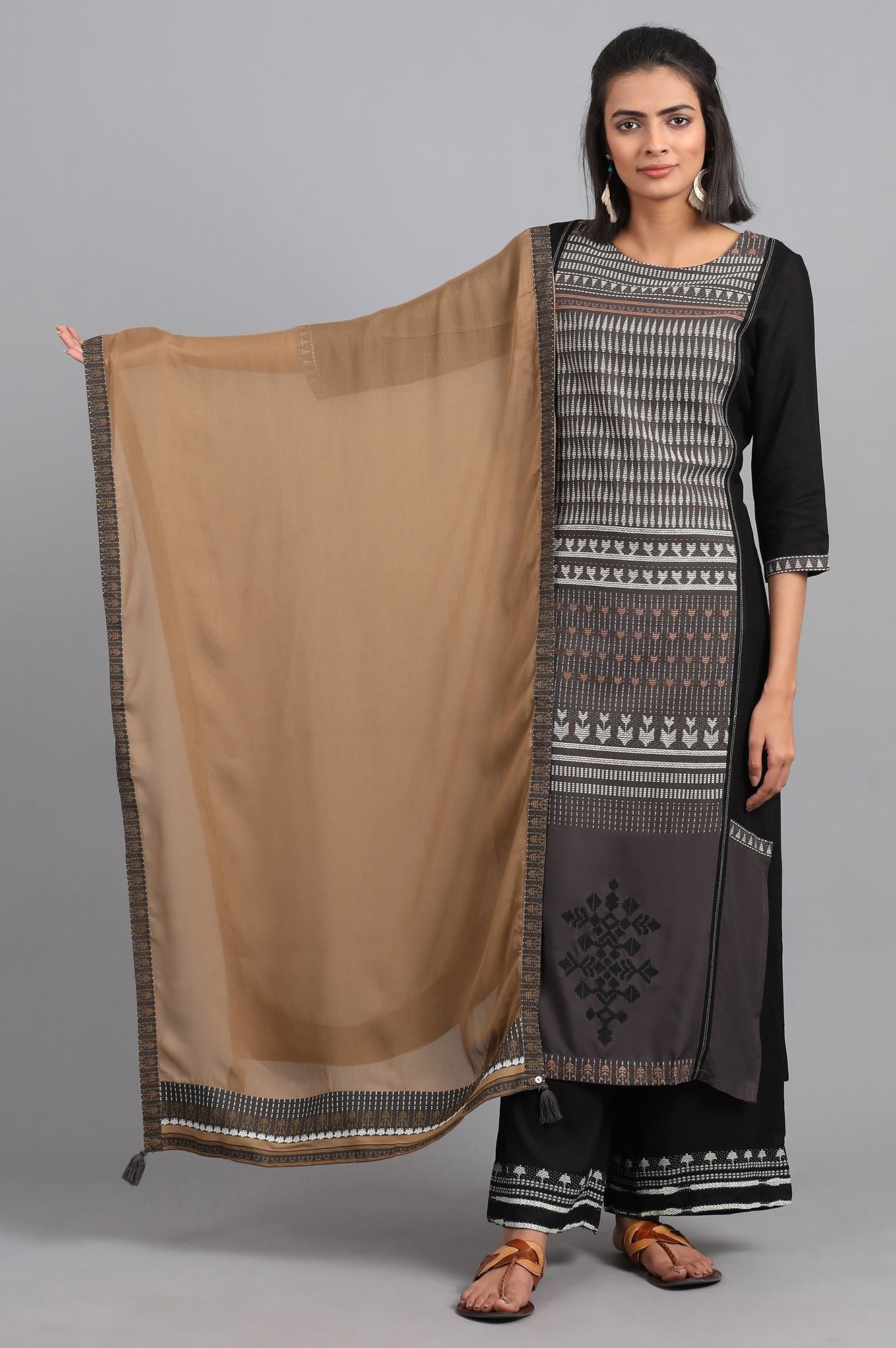 Brown Solid Dupatta