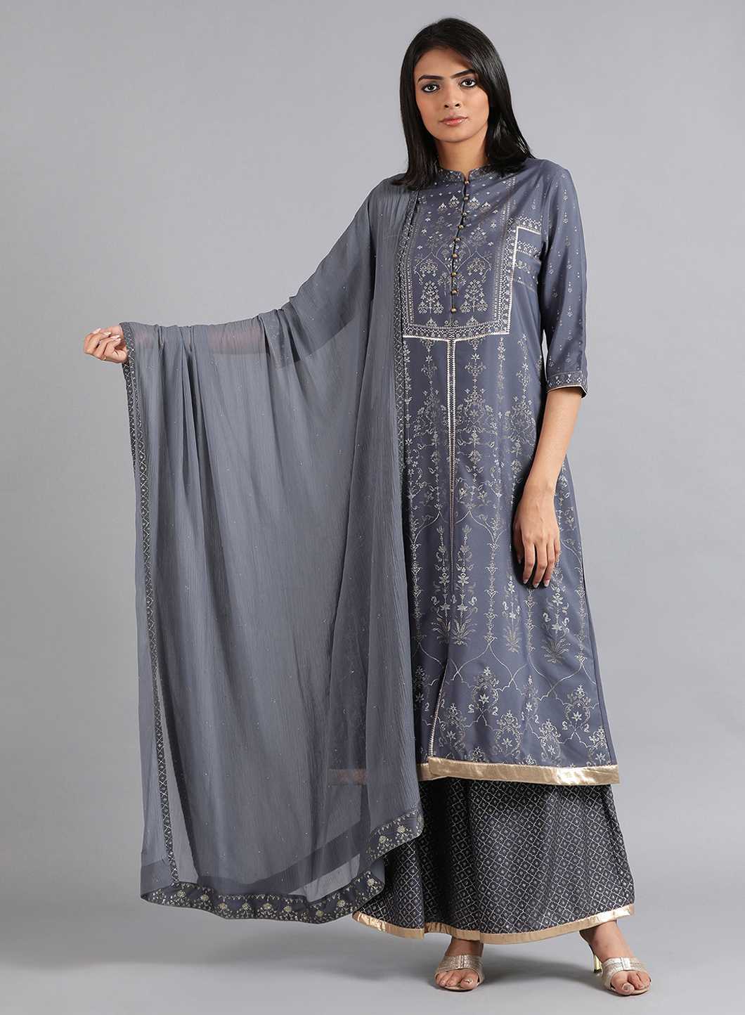 Grey Solid Dupatta