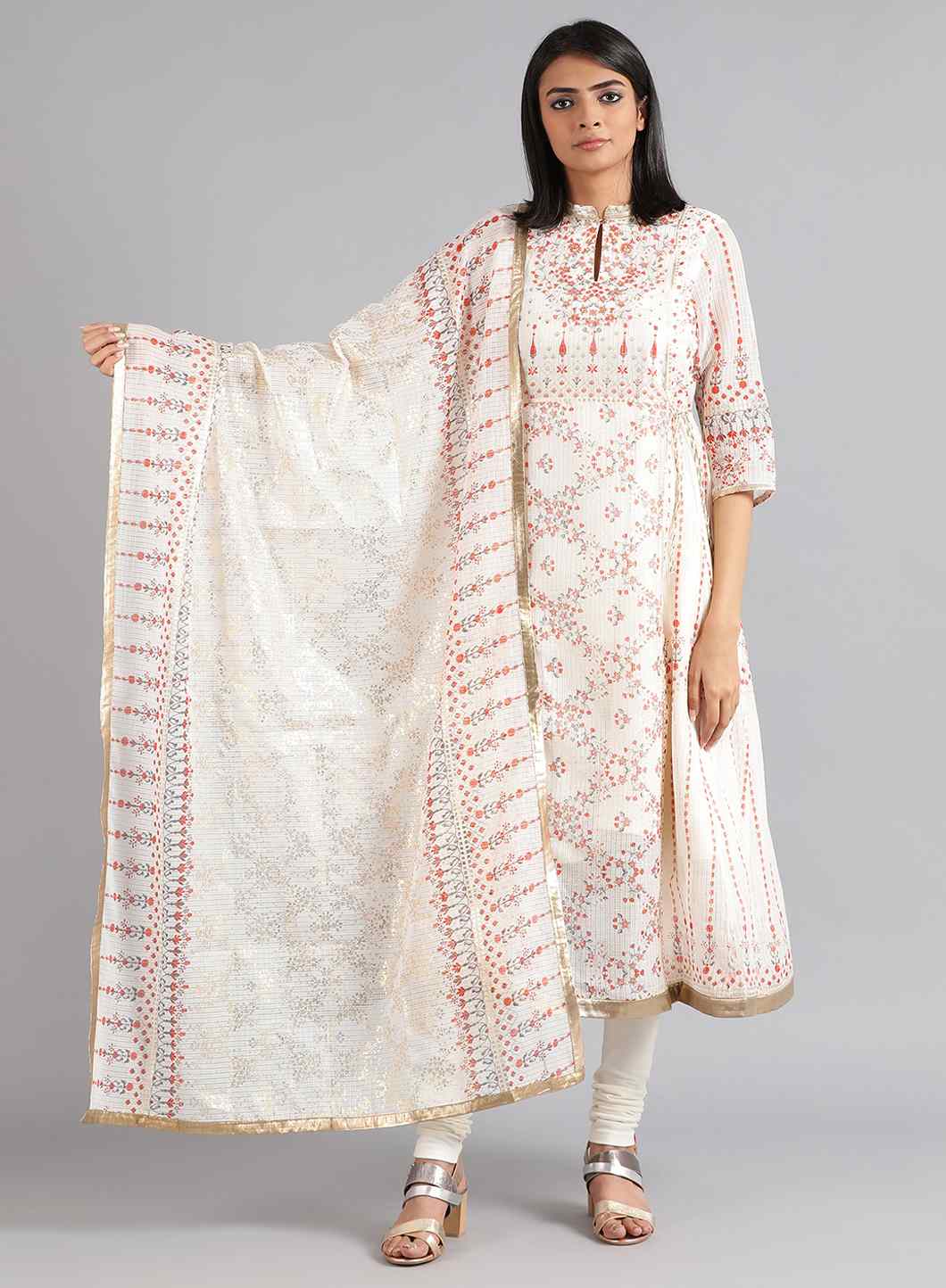 White Printed Dupatta