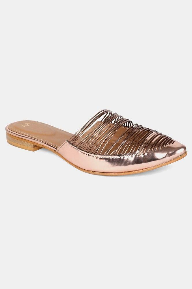 Rose Gold Pointed Toe Mettalic Flat - wforwoman