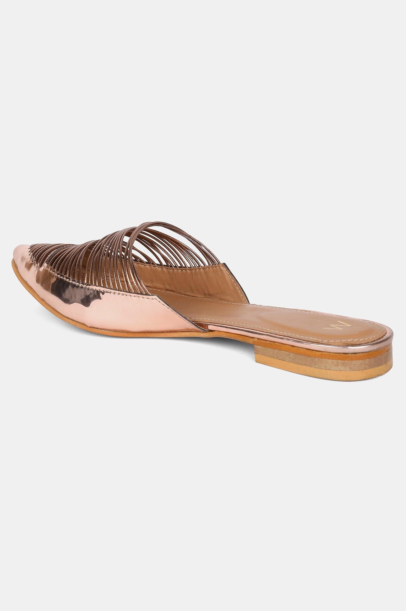 Rose Gold Pointed Toe Mettalic Flat - wforwoman