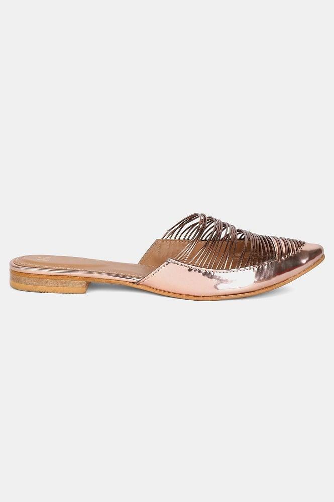 Rose Gold Pointed Toe Mettalic Flat - wforwoman