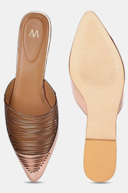 Rose Gold Pointed Toe Mettalic Flat - wforwoman