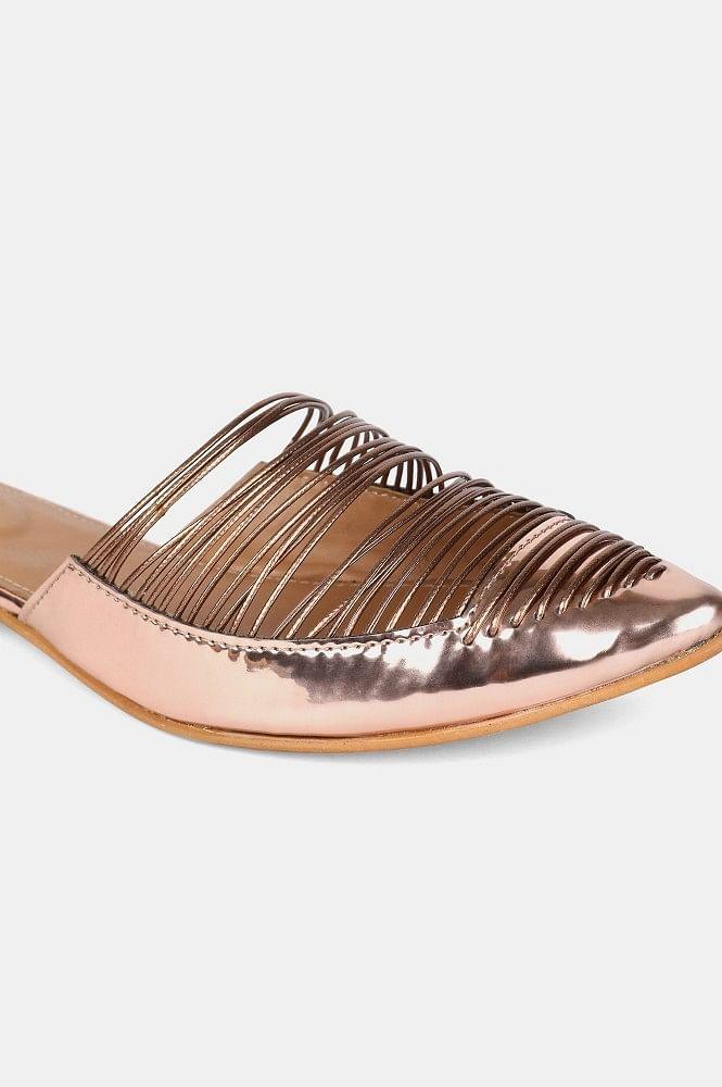 Rose Gold Pointed Toe Mettalic Flat - wforwoman