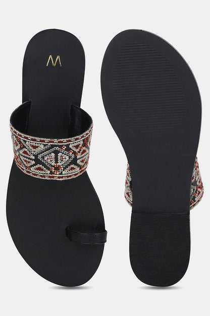 Black Round Toe Embroidered Flat - wforwoman