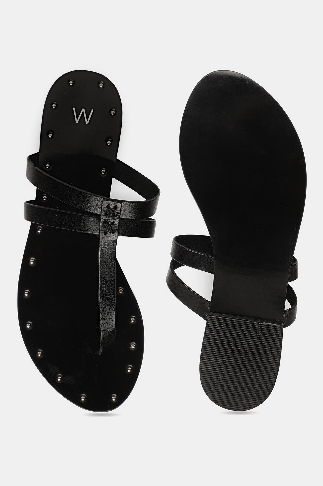 W Black Solid Flat Almond Toe - wforwoman