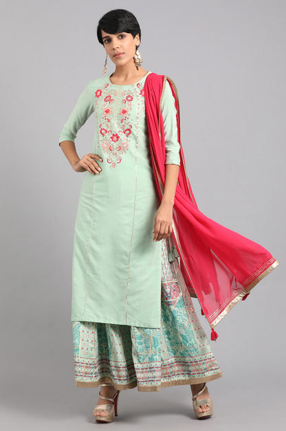 Green Round Neck Solid kurta