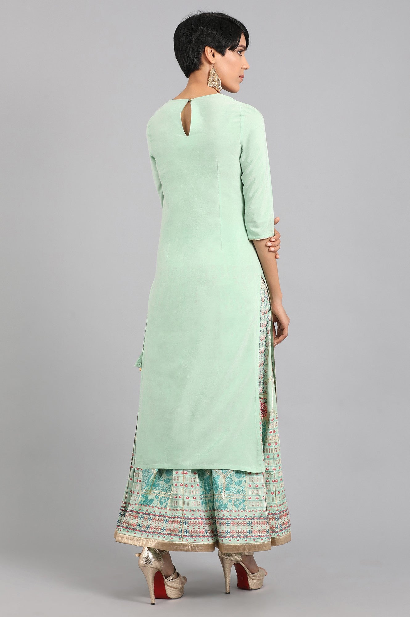 Green Round Neck Solid kurta