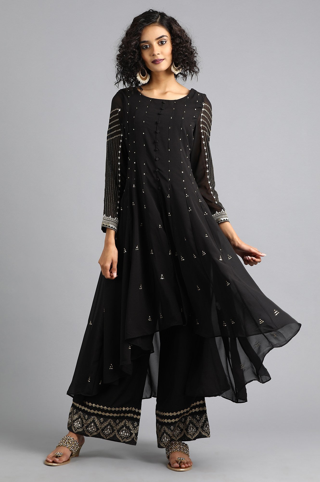 Black Round Neck Asymmetrical kurta Set