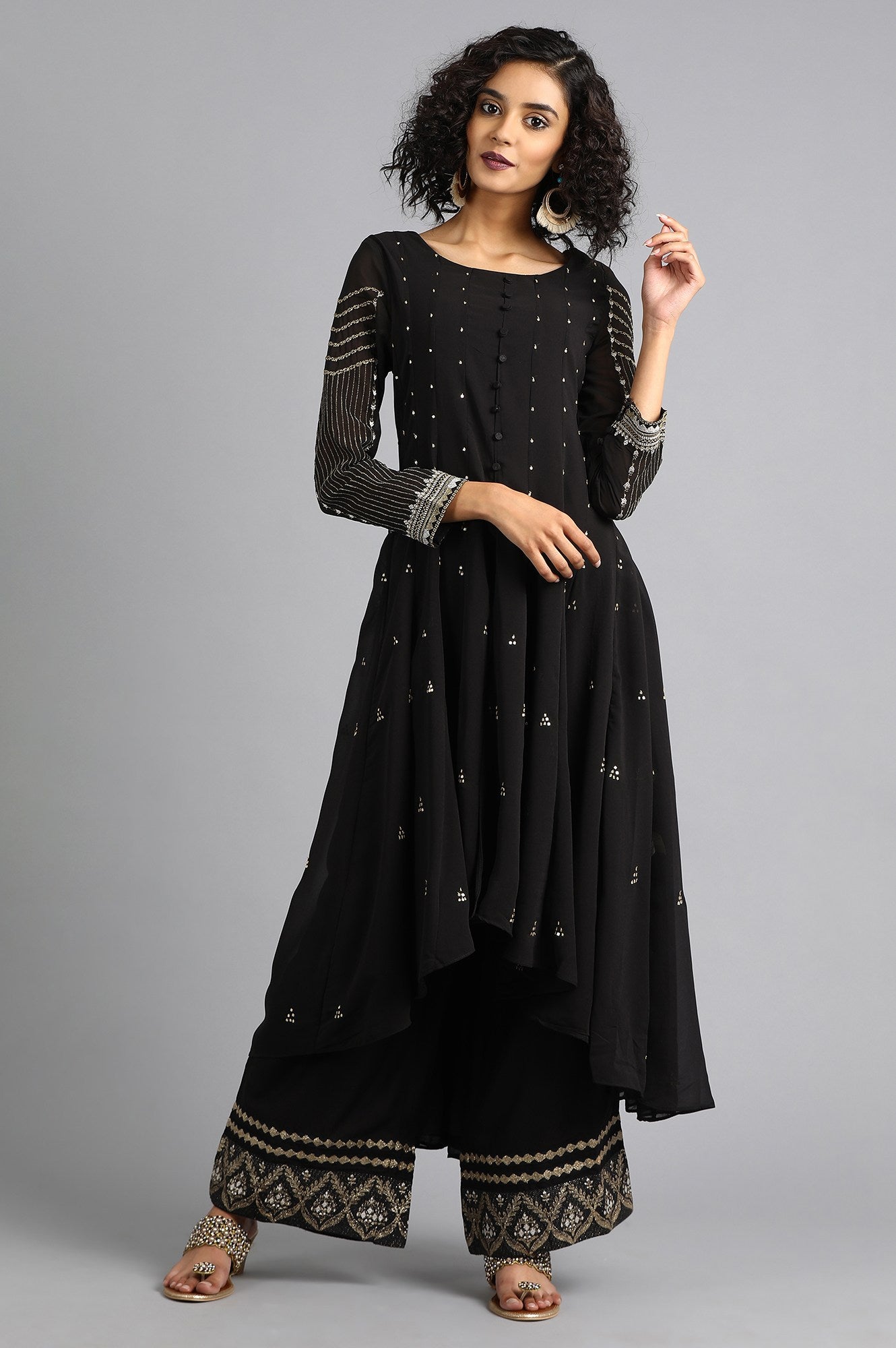 Black Round Neck Asymmetrical kurta Set