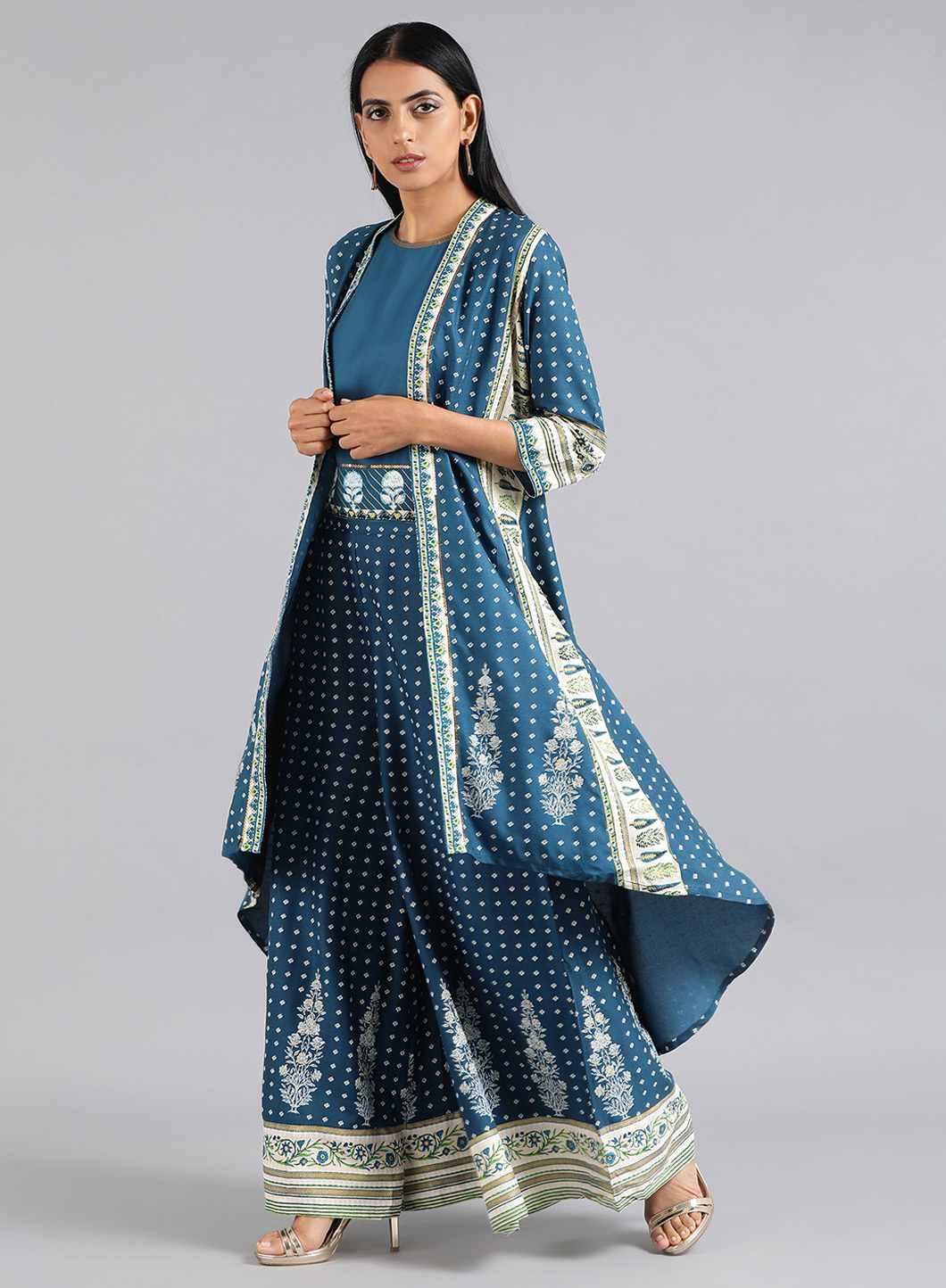 Blue Open Front Layered kurta - wforwoman