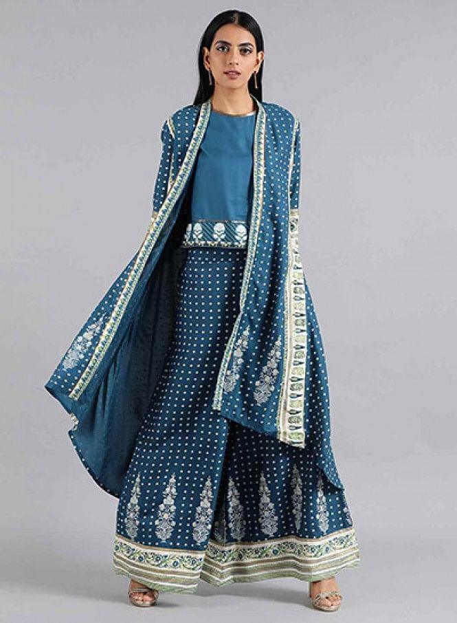 Blue Open Front Layered kurta - wforwoman