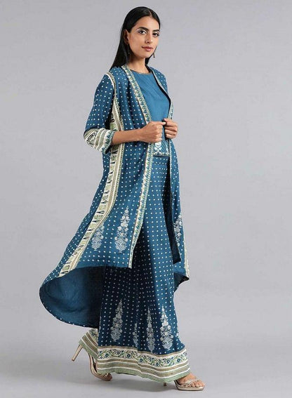 Blue Open Front Layered kurta - wforwoman