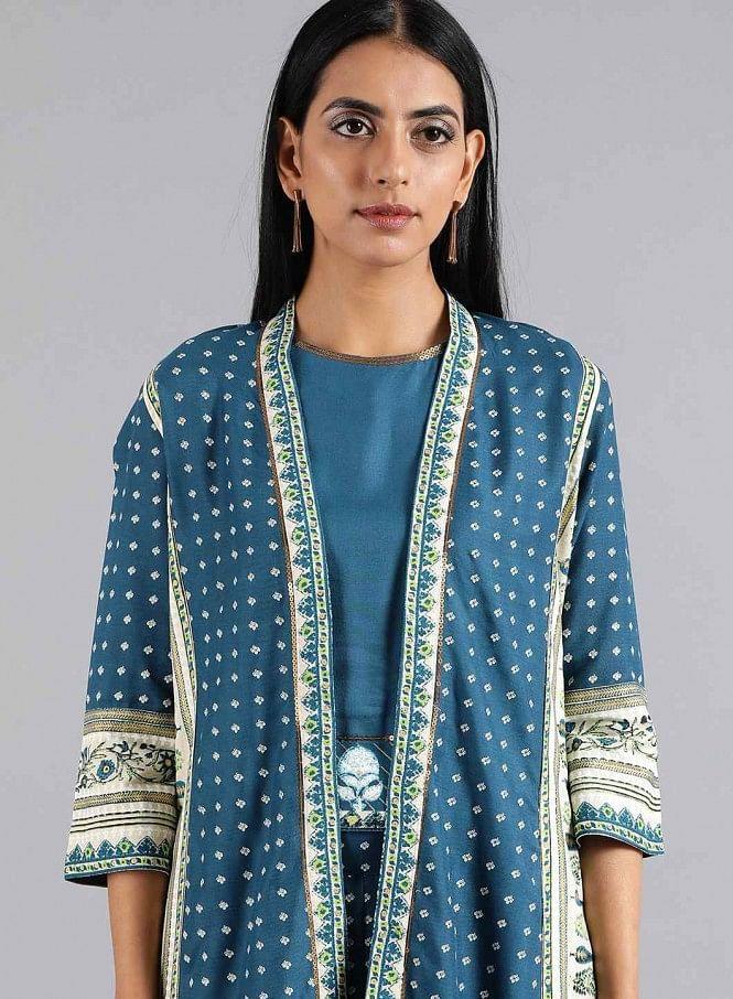 Blue Open Front Layered kurta - wforwoman