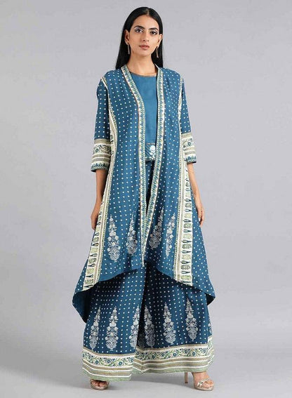 Blue Open Front Layered kurta - wforwoman