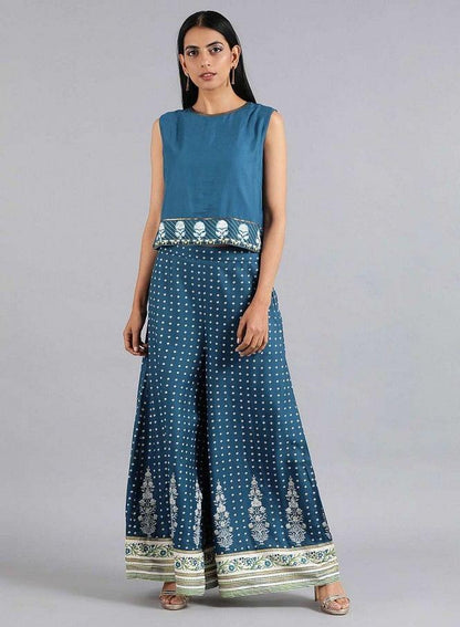 Blue Open Front Layered kurta - wforwoman