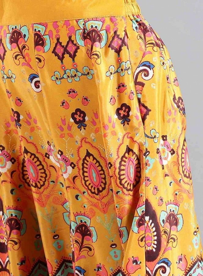 Yellow Mandarin Neck Printed kurta Set - wforwoman