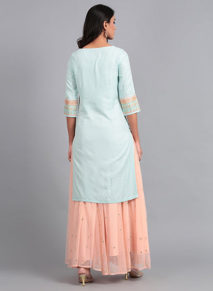 Blue Round Neck Embellished kurta Set