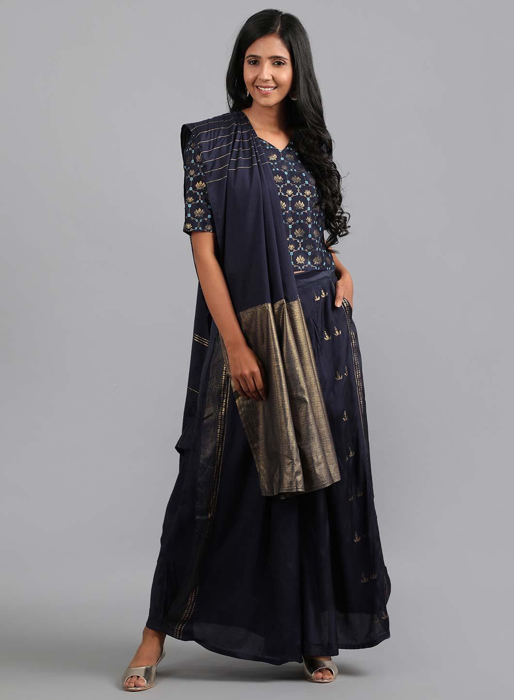 Blue V Neck Embellished Gypsuit - wforwoman