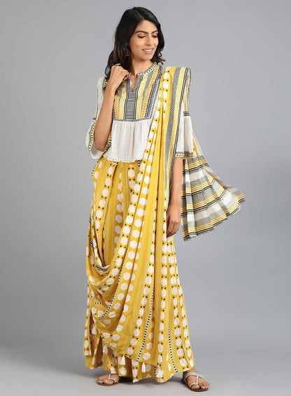 Yellow &amp; White Printed Gypsuit - wforwoman