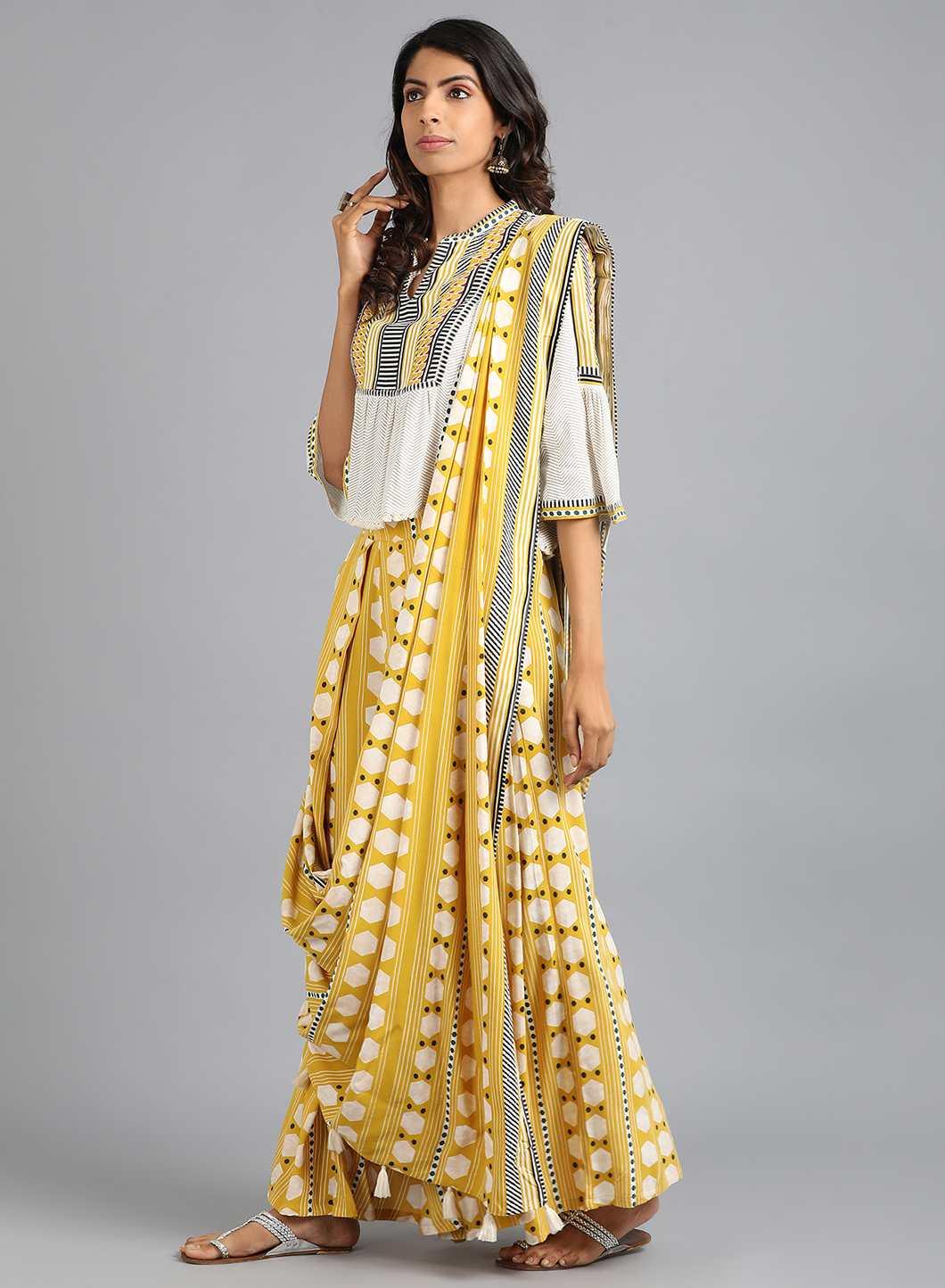 Yellow &amp; White Printed Gypsuit - wforwoman