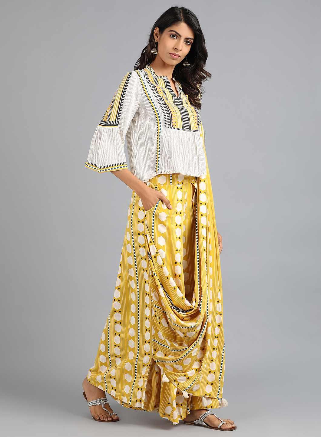 Yellow &amp; White Printed Gypsuit - wforwoman