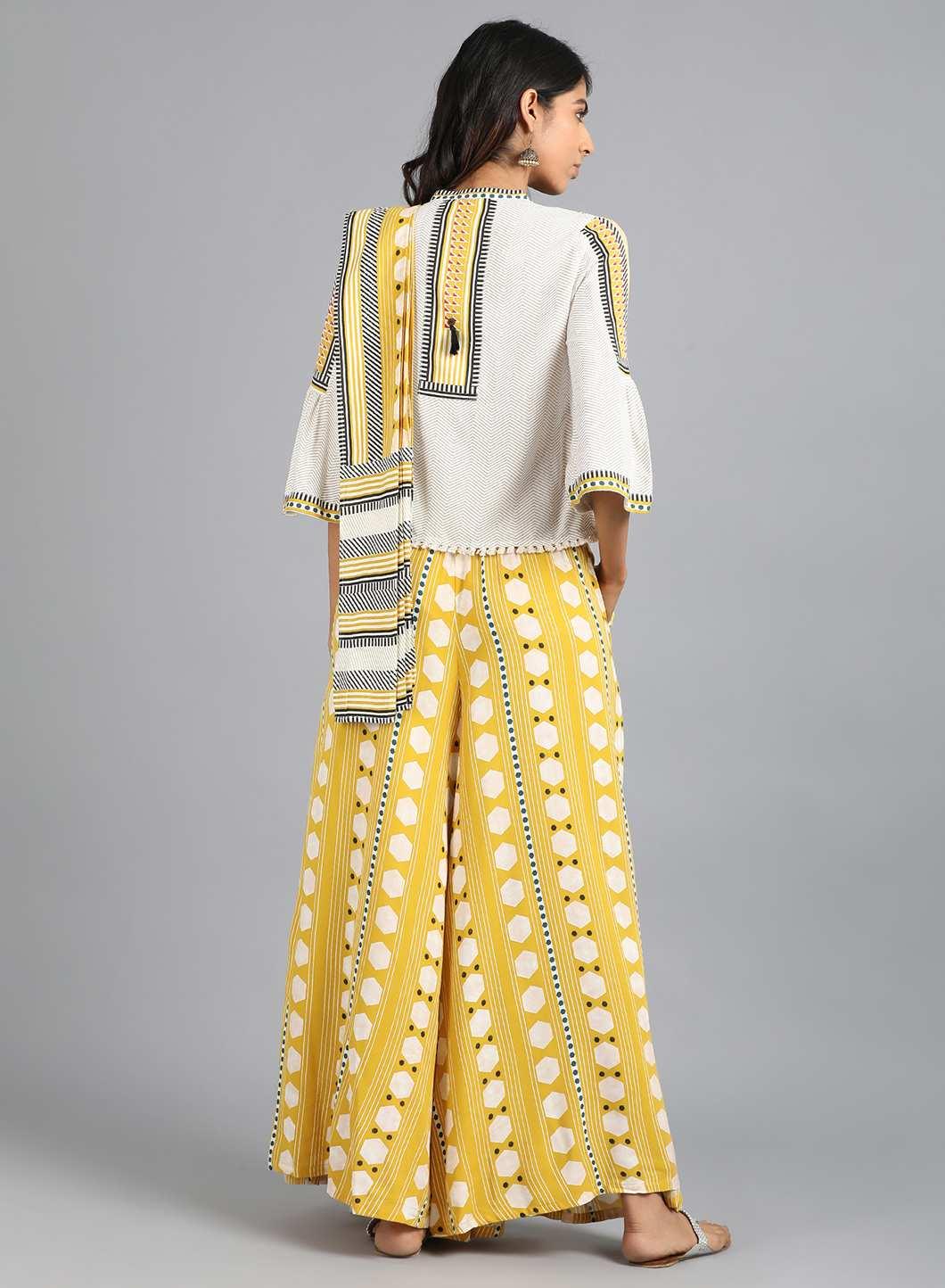 Yellow &amp; White Printed Gypsuit - wforwoman